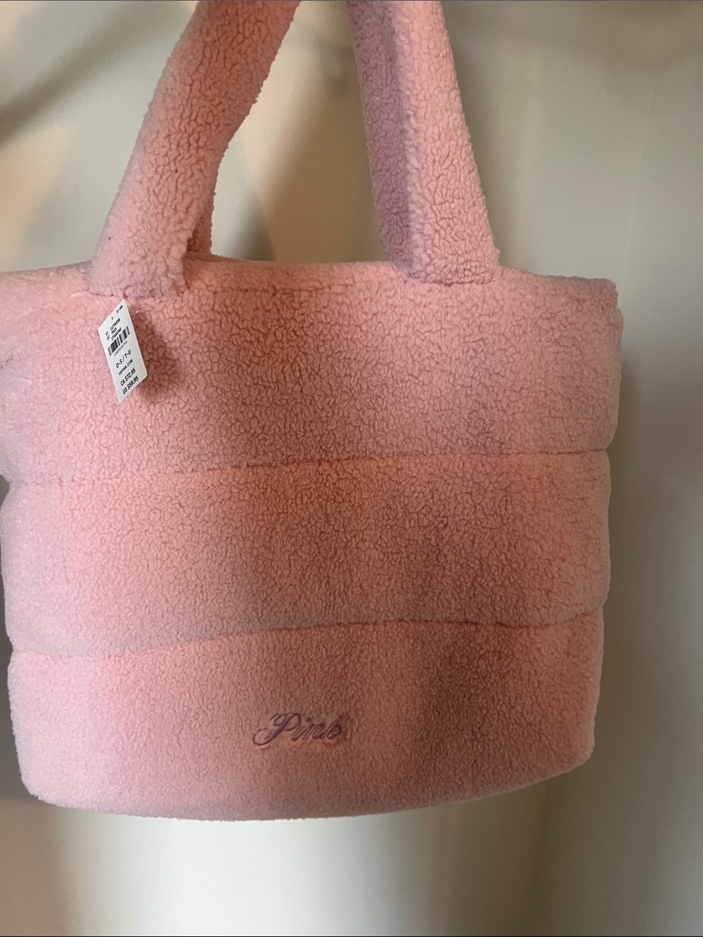 PINK Victoria's Secret Plush Sherpa Tote - Light Pink